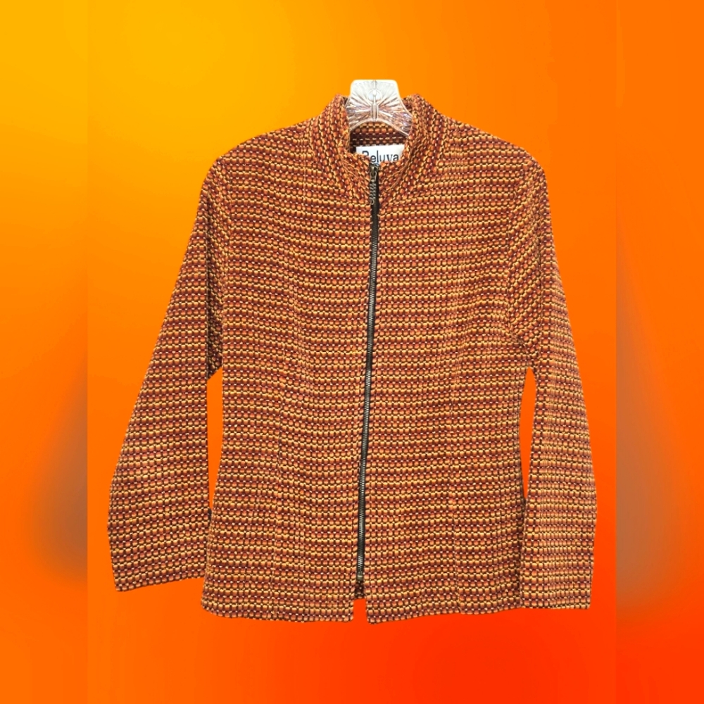 Vintage Beluva Funky 70s tapestry like‎ fabric jacket burnt orange autumn colors